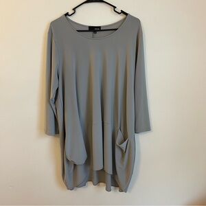 SUN KIM Lagenlook Tunic XL Artsy Bohemian Asymmetrical Top Gray Minimalist
